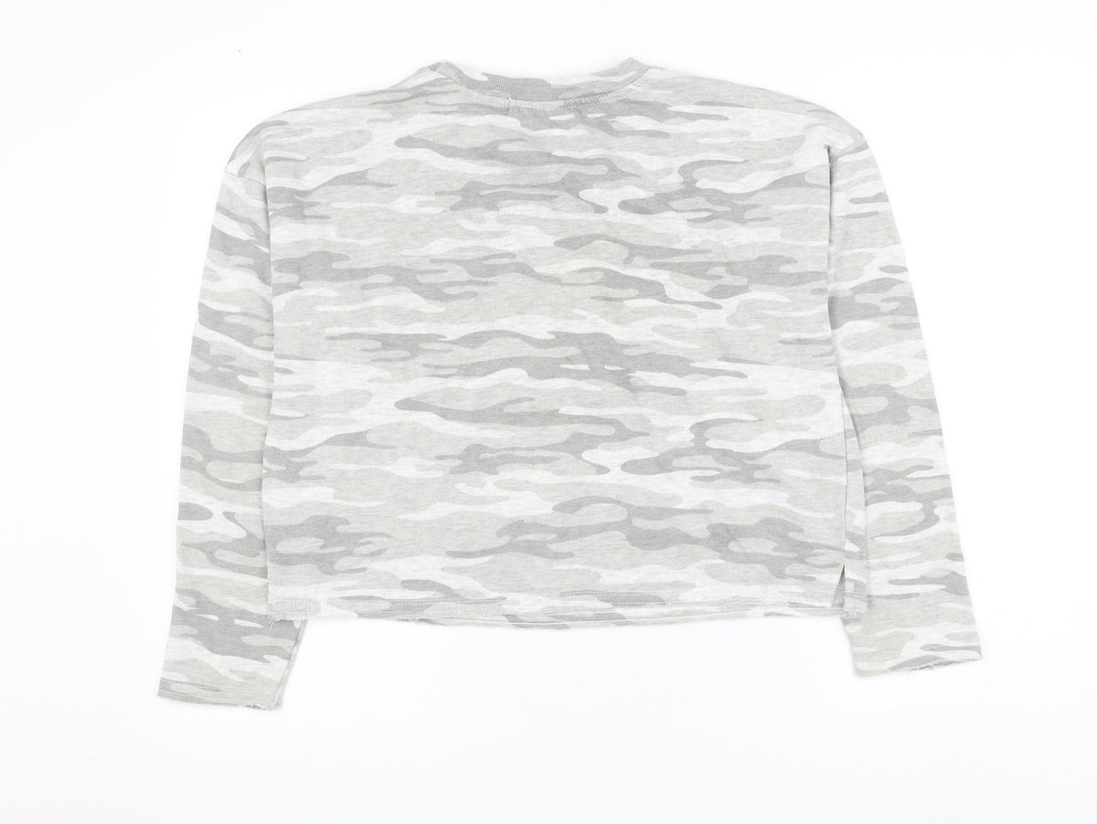 Wild Skye Womens Grey Camouflage Cotton Pullover Sweatshirt Size M Pullover - Cropped