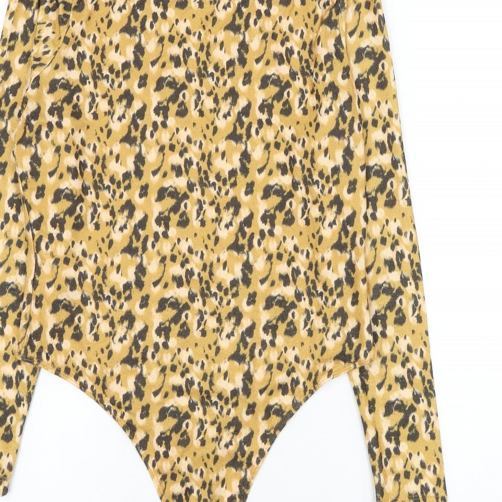 Primark Womens Yellow Animal Print Polyester Bodysuit One-Piece Size 12 Snap