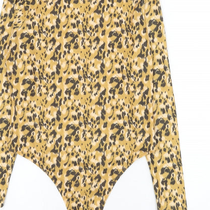 Primark Womens Yellow Animal Print Polyester Bodysuit One-Piece Size 12 Snap