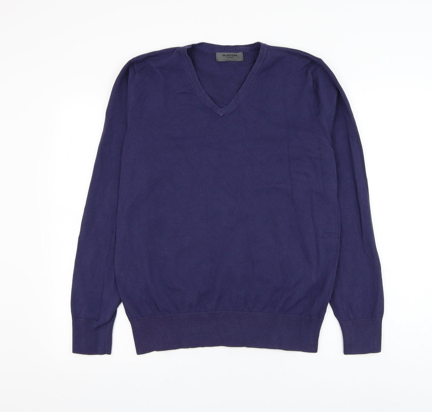 Burton Mens Purple V-Neck Cotton Pullover Jumper Size L