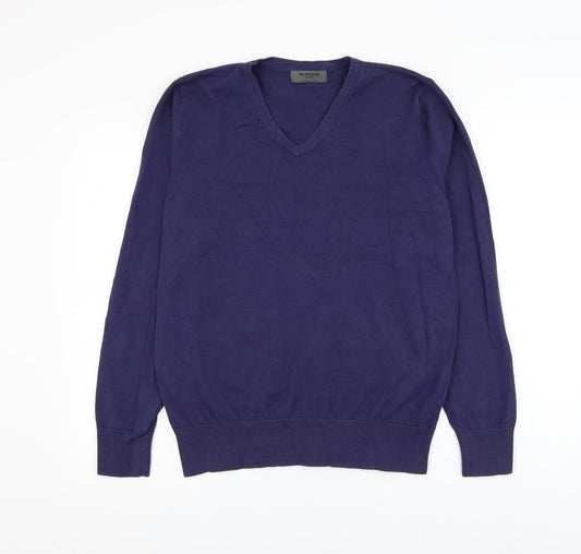 Burton Mens Purple V-Neck Cotton Pullover Jumper Size L