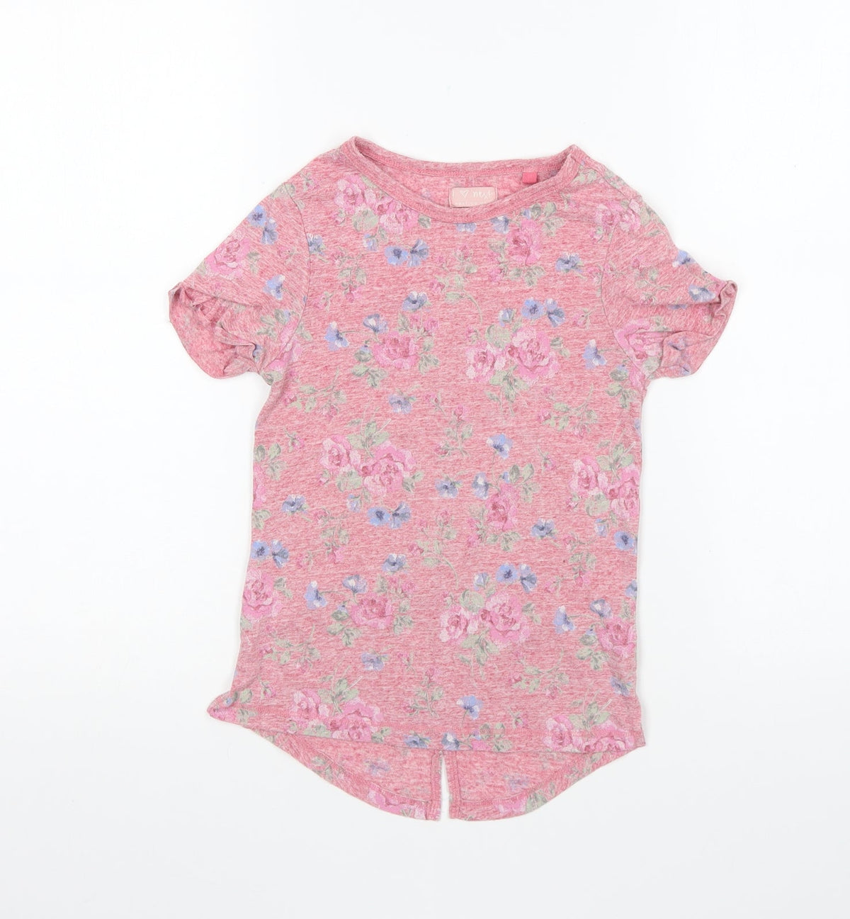 NEXT Girls Pink Floral Polyester Basic T-Shirt Size 7 Years Round Neck Pullover