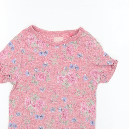 NEXT Girls Pink Floral Polyester Basic T-Shirt Size 7 Years Round Neck Pullover