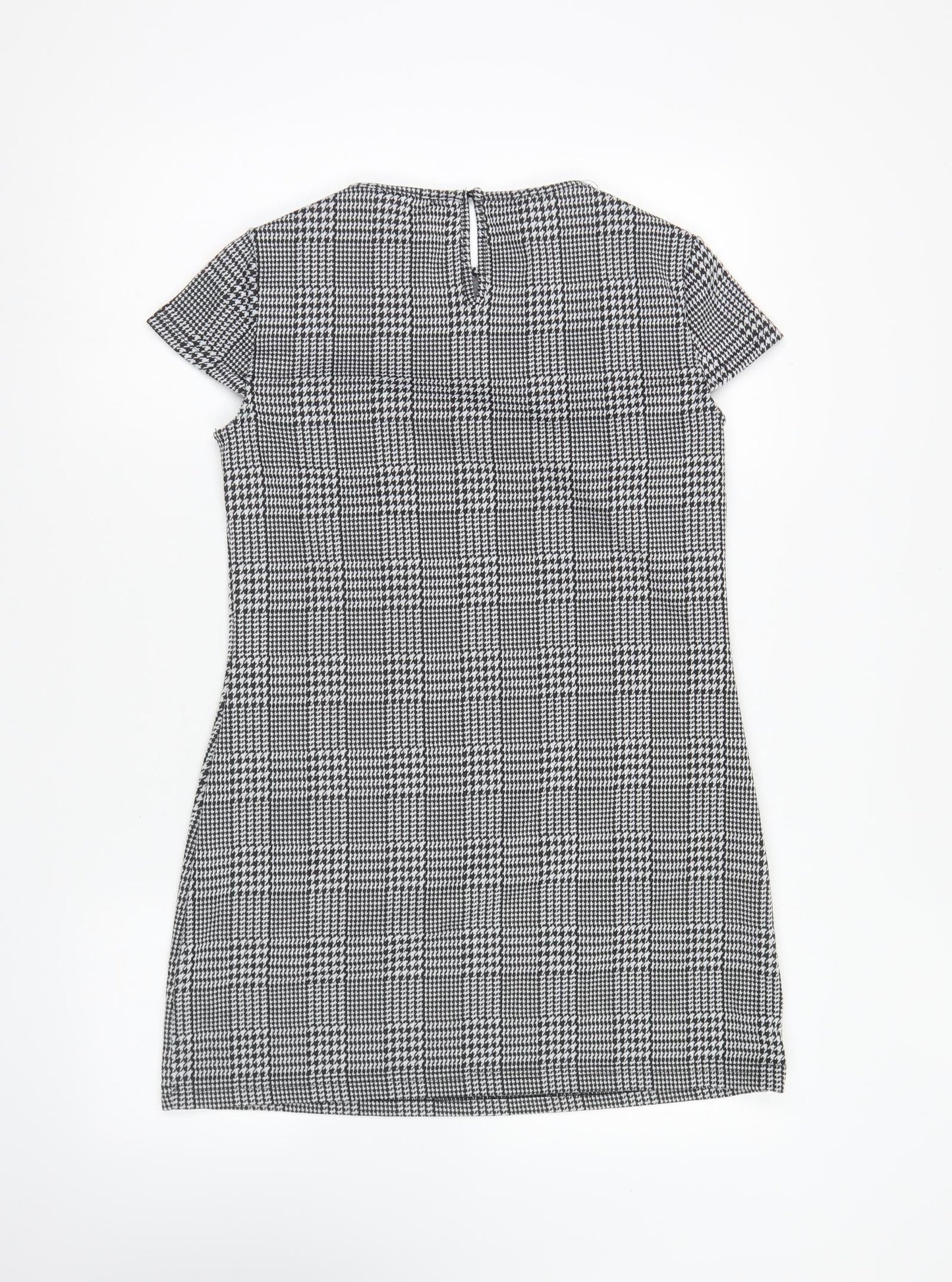 Dorothy Perkins Womens Black Houndstooth Polyester Shift Size 8 Round Neck Button
