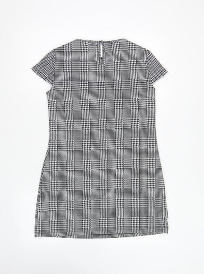 Dorothy Perkins Womens Black Houndstooth Polyester Shift Size 8 Round Neck Button