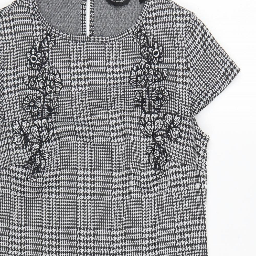 Dorothy Perkins Womens Black Houndstooth Polyester Shift Size 8 Round Neck Button