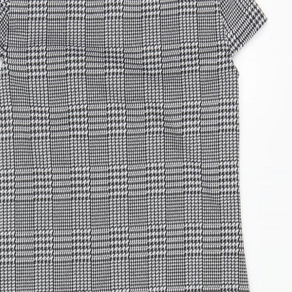 Dorothy Perkins Womens Black Houndstooth Polyester Shift Size 8 Round Neck Button