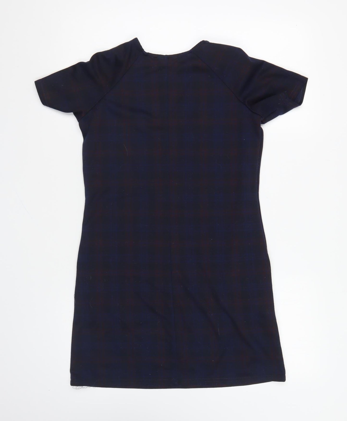 New Look Womens Blue Plaid Polyester Shift Size 8 Round Neck Pullover