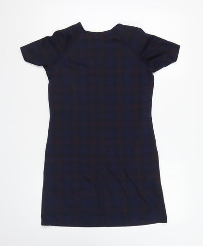 New Look Womens Blue Plaid Polyester Shift Size 8 Round Neck Pullover