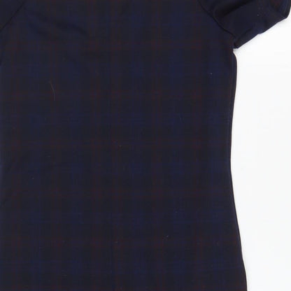 New Look Womens Blue Plaid Polyester Shift Size 8 Round Neck Pullover