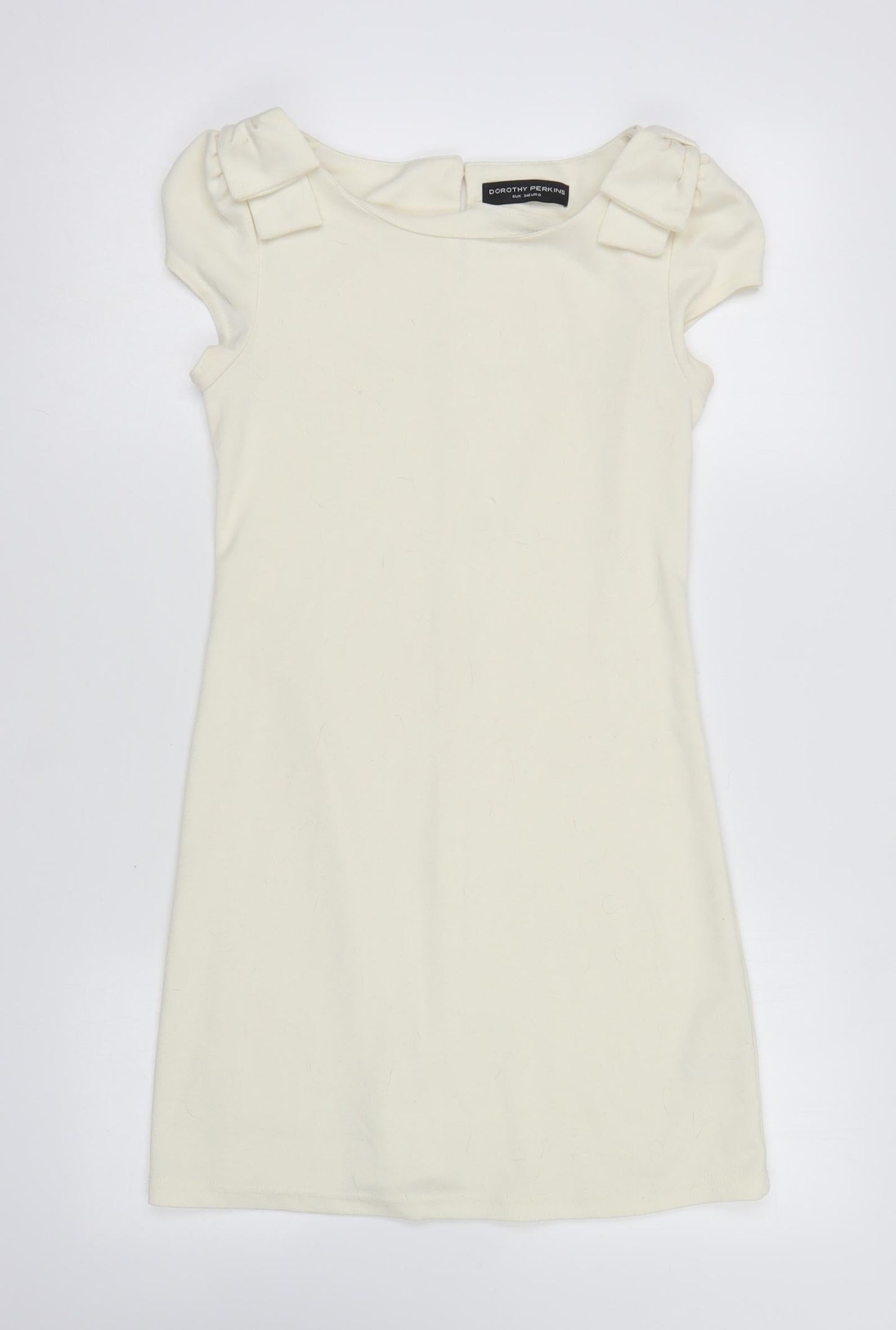 Dorothy Perkins Womens Ivory Polyester A-Line Size 6 Round Neck Button