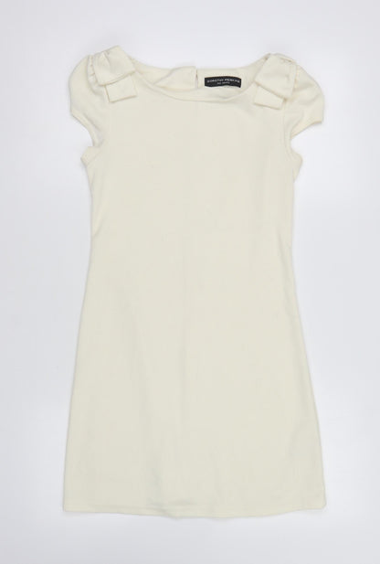 Dorothy Perkins Womens Ivory Polyester A-Line Size 6 Round Neck Button