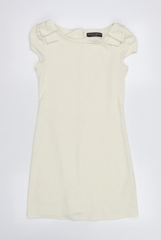 Dorothy Perkins Womens Ivory Polyester A-Line Size 6 Round Neck Button
