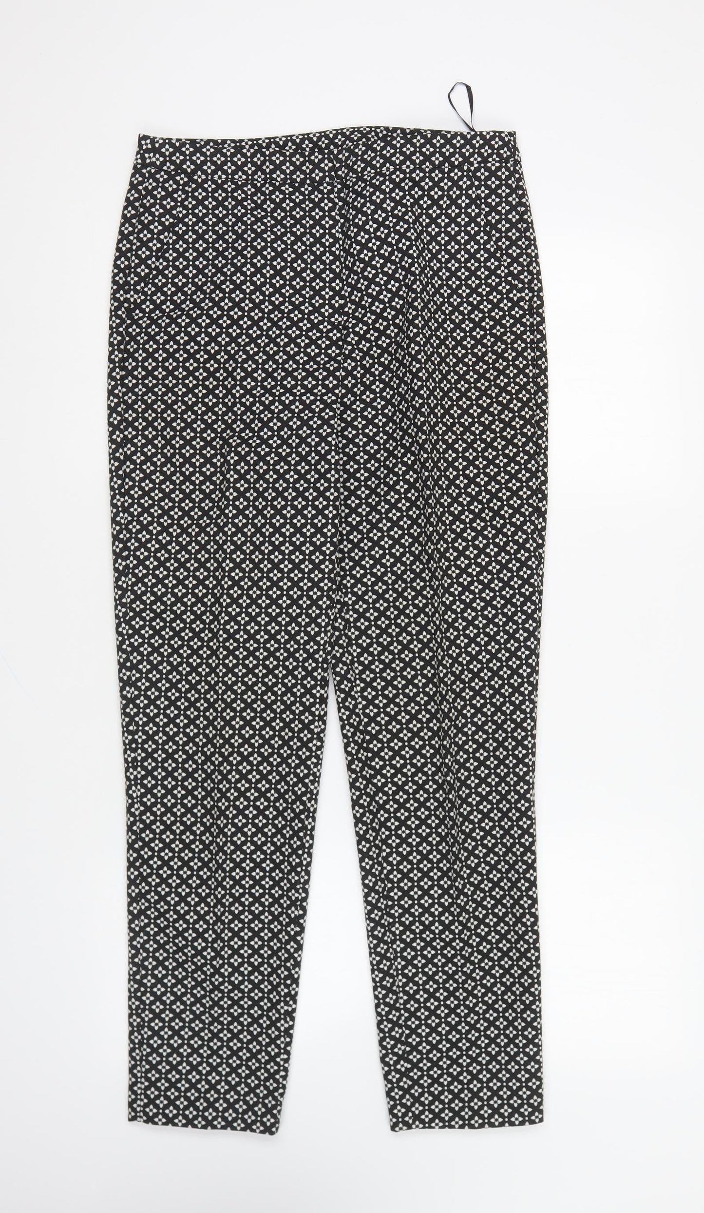 F&F Womens Black Geometric Polyester Capri Trousers Size 8 L27 in Regular Button