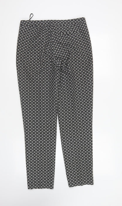 F&F Womens Black Geometric Polyester Capri Trousers Size 8 L27 in Regular Button