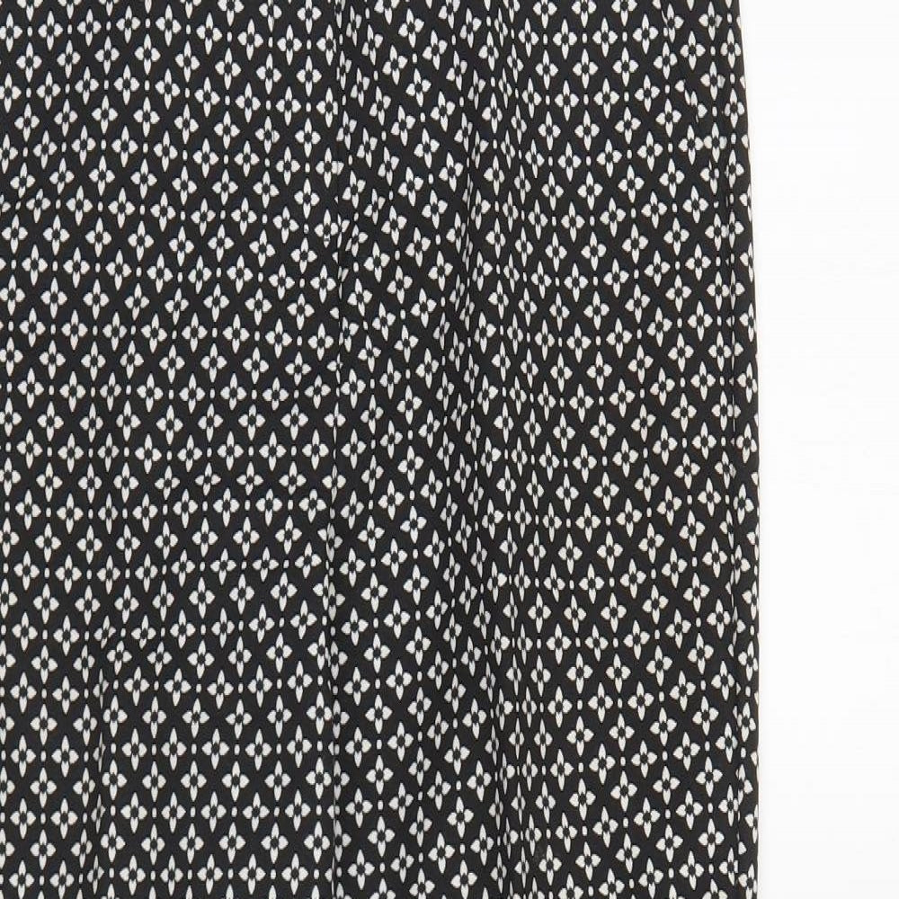 F&F Womens Black Geometric Polyester Capri Trousers Size 8 L27 in Regular Button