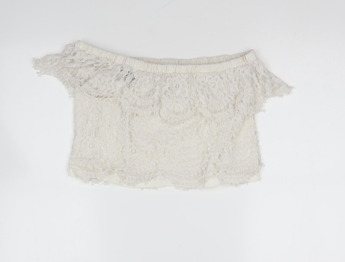 FOREVER 21 Womens Ivory Polyester Cropped Blouse Size S Off the Shoulder