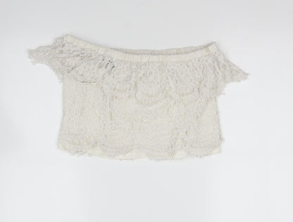 FOREVER 21 Womens Ivory Polyester Cropped Blouse Size S Off the Shoulder