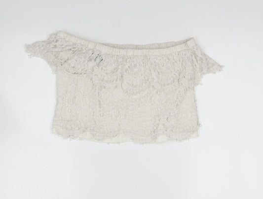 FOREVER 21 Womens Ivory Polyester Cropped Blouse Size S Off the Shoulder