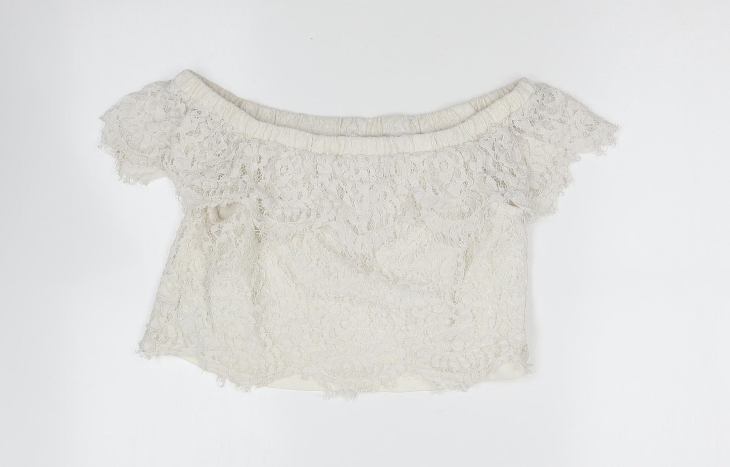 FOREVER 21 Womens Ivory Polyester Cropped Blouse Size S Off the Shoulder