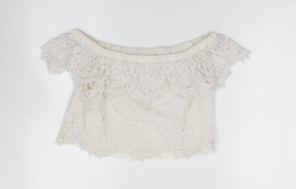FOREVER 21 Womens Ivory Polyester Cropped Blouse Size S Off the Shoulder