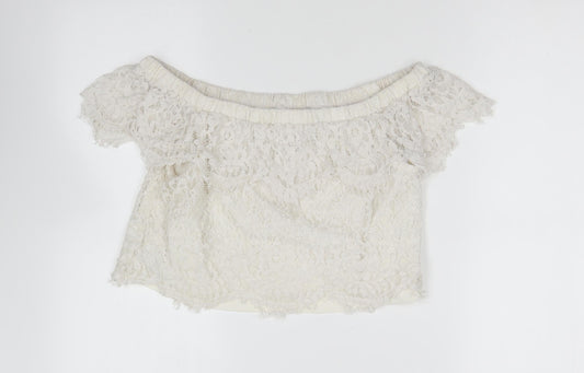 FOREVER 21 Womens Ivory Polyester Cropped Blouse Size S Off the Shoulder