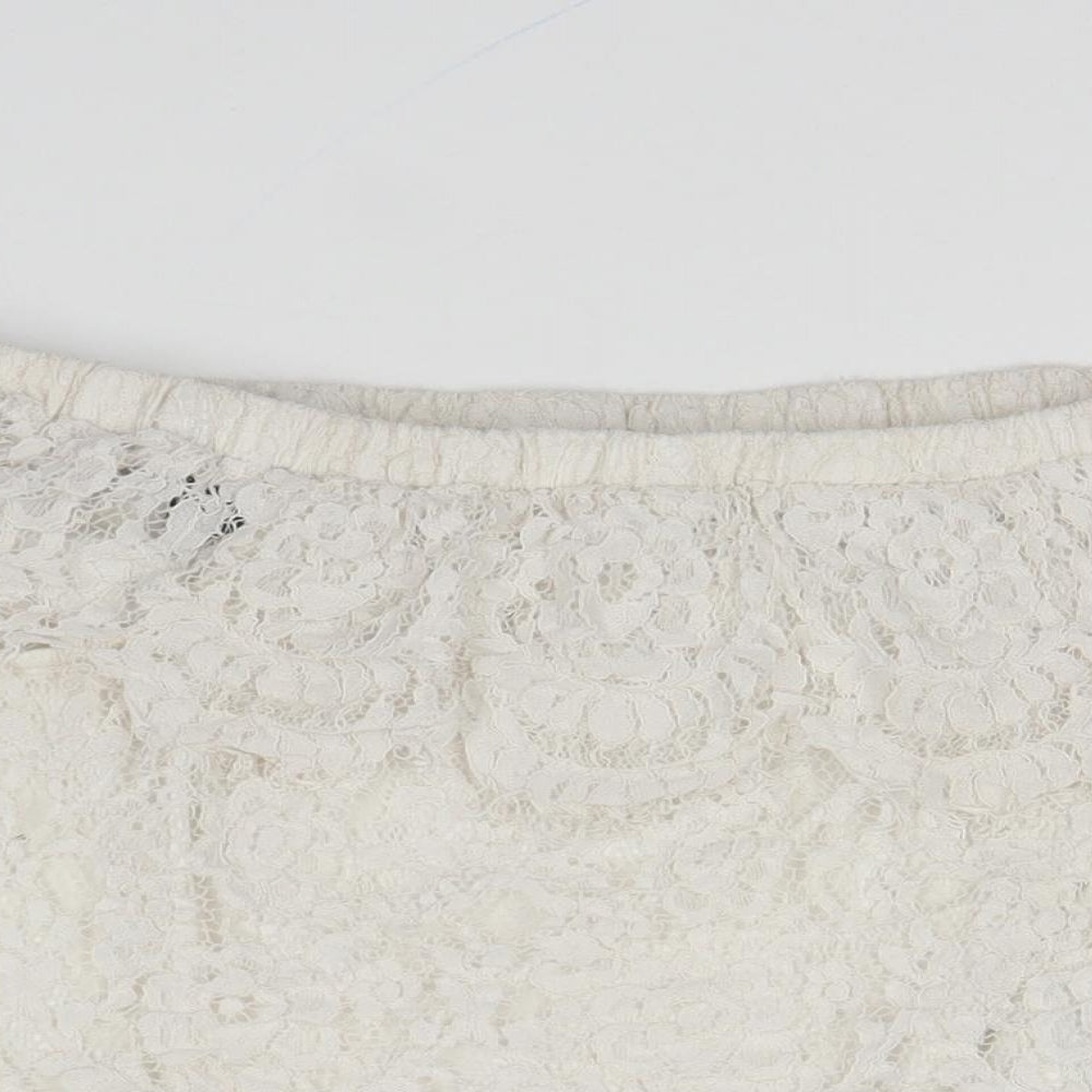 FOREVER 21 Womens Ivory Polyester Cropped Blouse Size S Off the Shoulder