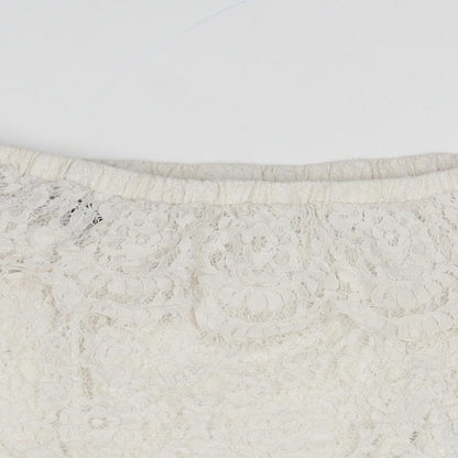 FOREVER 21 Womens Ivory Polyester Cropped Blouse Size S Off the Shoulder