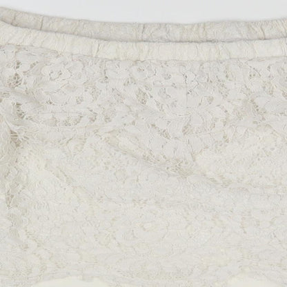 FOREVER 21 Womens Ivory Polyester Cropped Blouse Size S Off the Shoulder