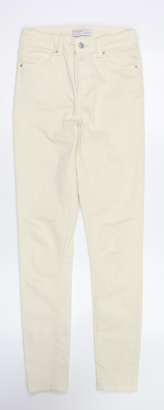 Denim & Co. Womens Ivory Cotton Skinny Jeans Size 10 L27 in Regular Button