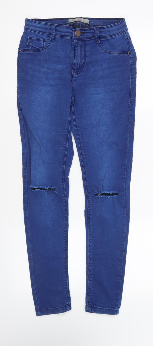 Dorothy Perkins Womens Blue Cotton Skinny Jeans Size 6 L25 in Regular Button