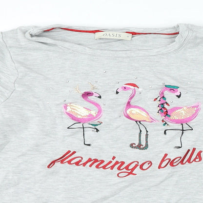Oasis Womens Grey Top Pyjama Top Size M - Christmas Flamingo