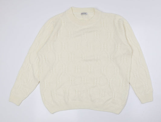 Damart Womens Yellow Crew Neck Acrylic Pullover Jumper Size 14