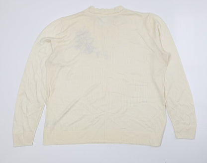 Preworn Womens Yellow Crew Neck Floral Acrylic Pullover Jumper Size 14