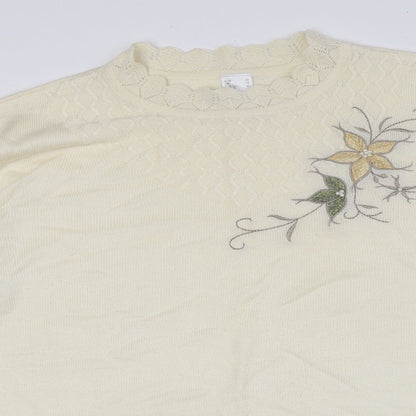 Preworn Womens Yellow Crew Neck Floral Acrylic Pullover Jumper Size 14