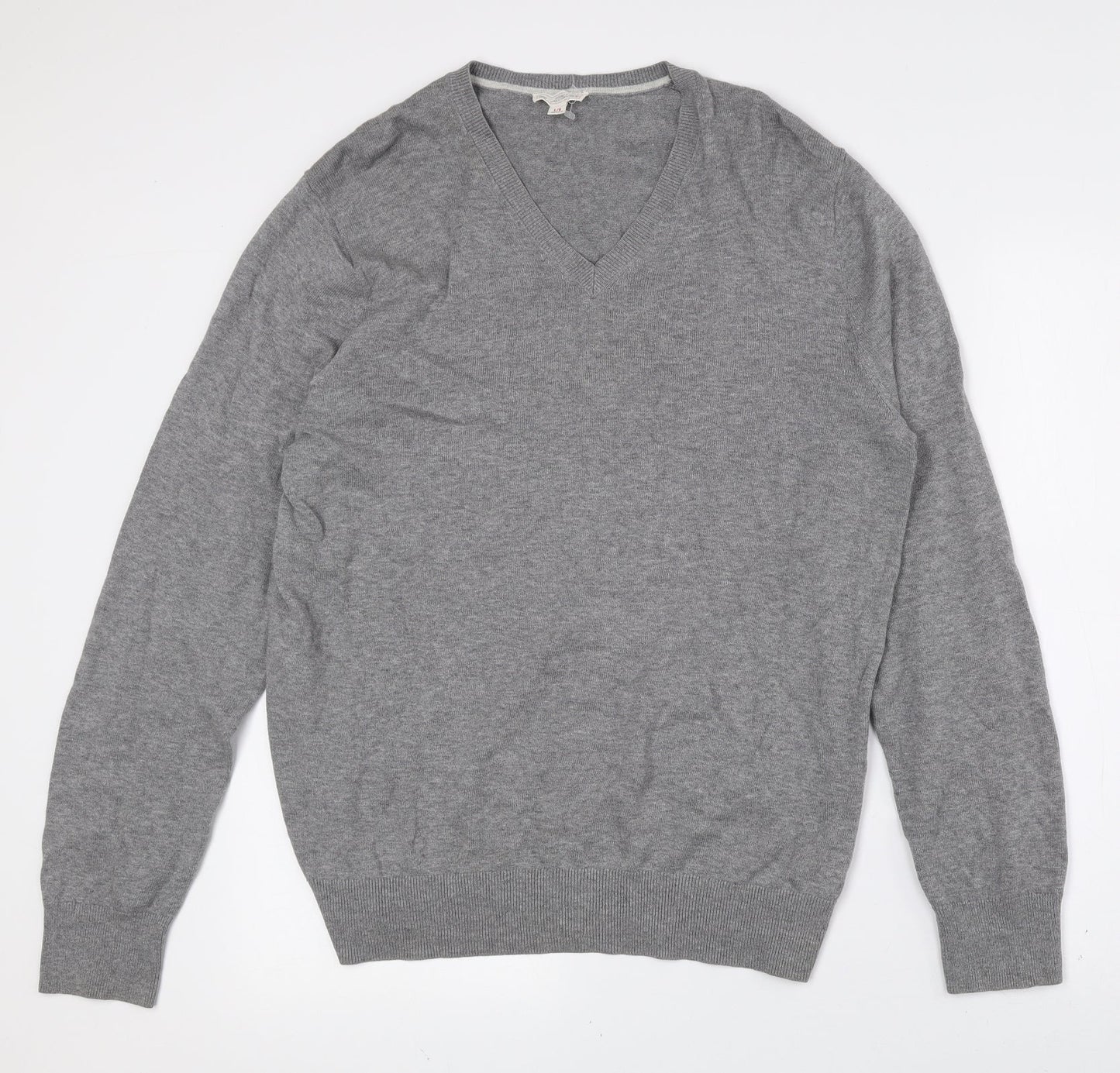 Gap Mens Grey V-Neck Cotton Pullover Jumper Size L