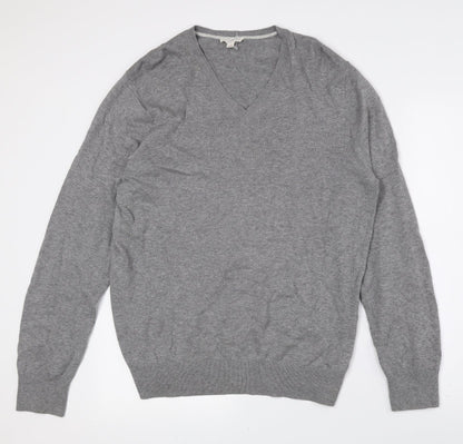 Gap Mens Grey V-Neck Cotton Pullover Jumper Size L