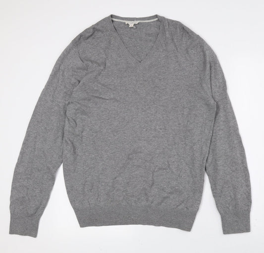 Gap Mens Grey V-Neck Cotton Pullover Jumper Size L