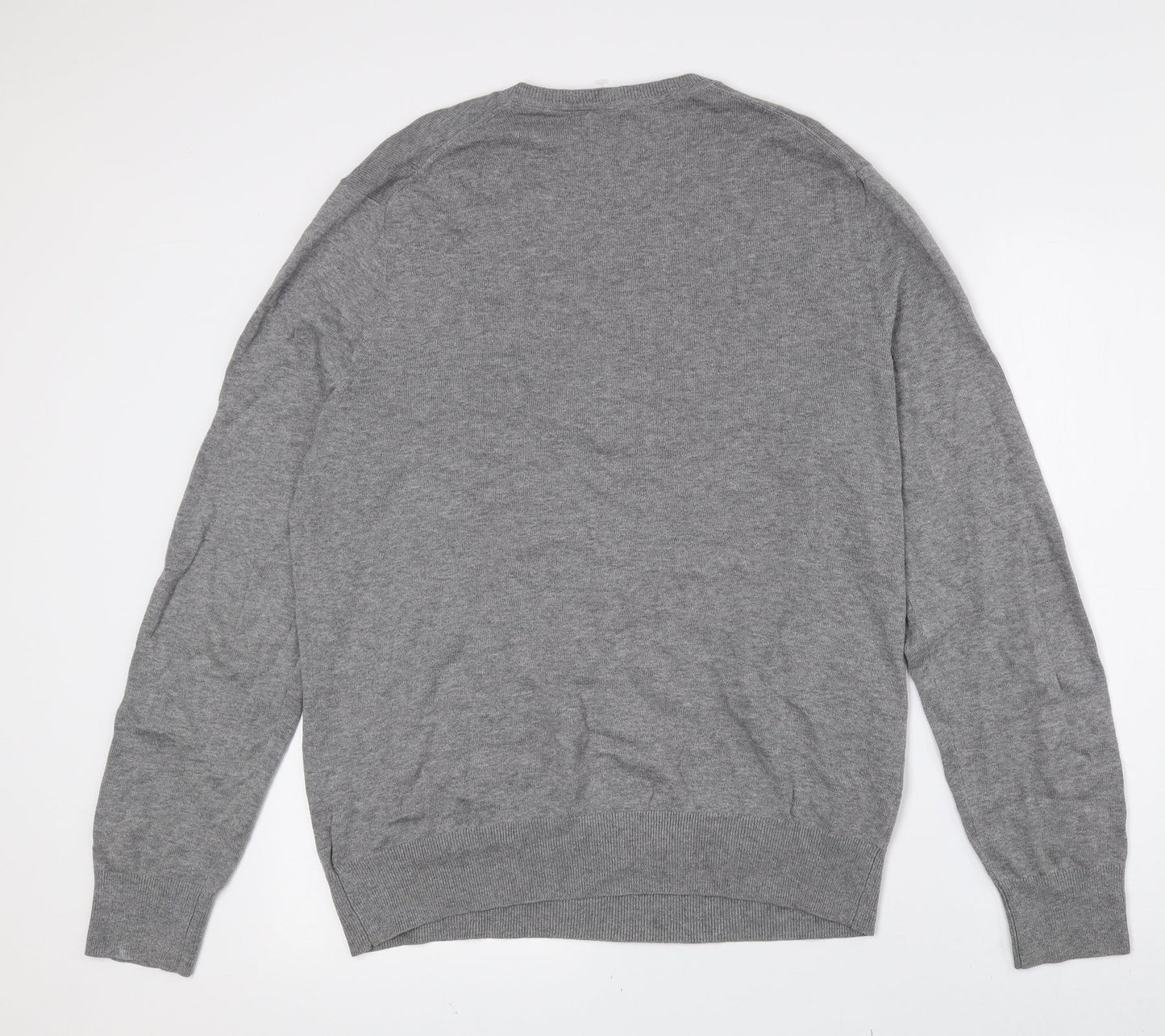 Gap Mens Grey V-Neck Cotton Pullover Jumper Size L