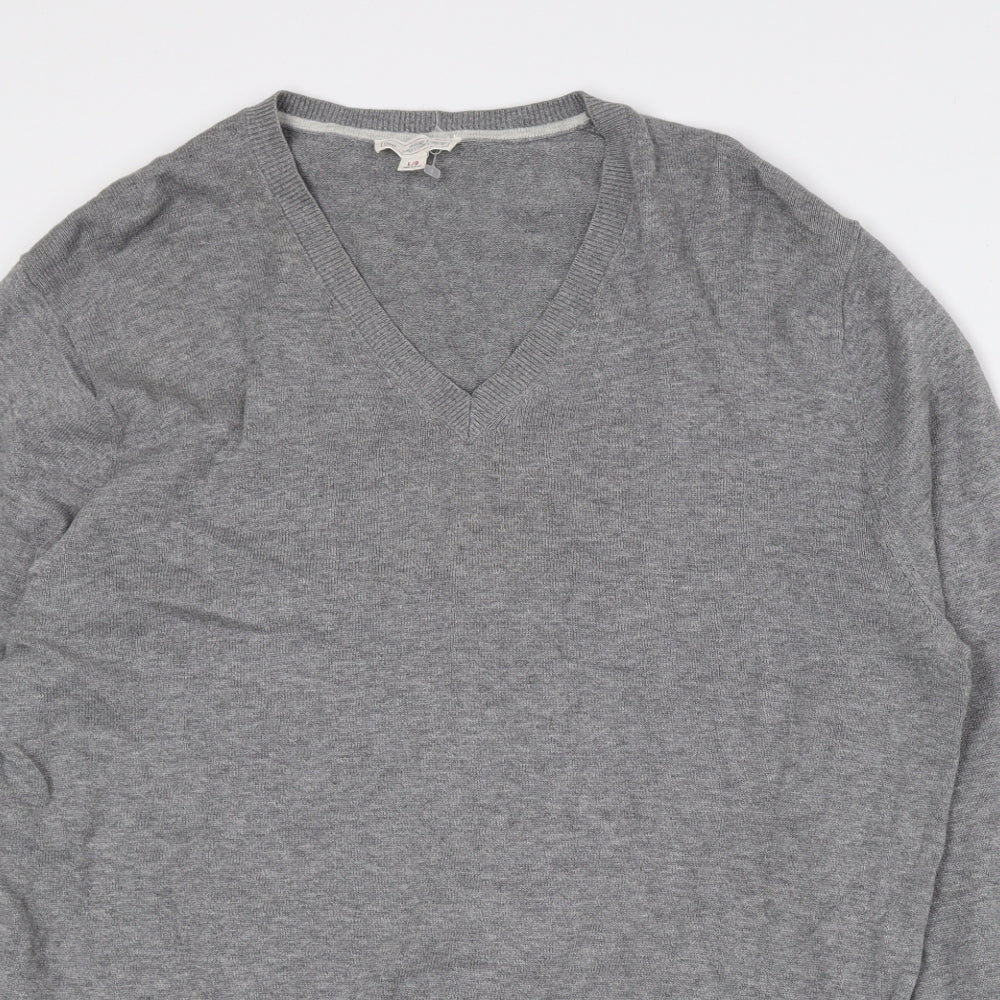 Gap Mens Grey V-Neck Cotton Pullover Jumper Size L