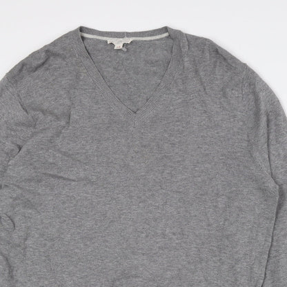 Gap Mens Grey V-Neck Cotton Pullover Jumper Size L