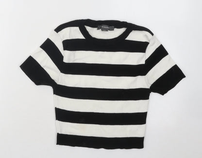 Primark Womens Black Round Neck Striped Cotton Pullover Jumper Size 4