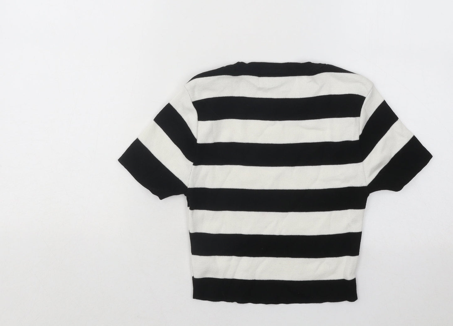 Primark Womens Black Round Neck Striped Cotton Pullover Jumper Size 4