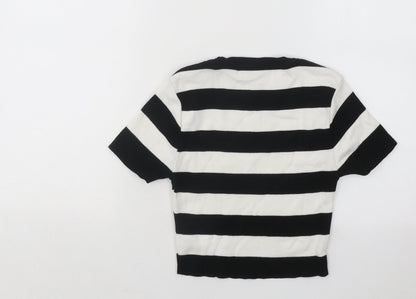 Primark Womens Black Round Neck Striped Cotton Pullover Jumper Size 4