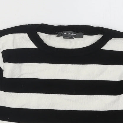 Primark Womens Black Round Neck Striped Cotton Pullover Jumper Size 4