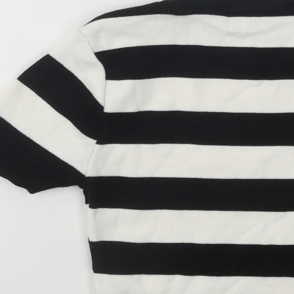 Primark Womens Black Round Neck Striped Cotton Pullover Jumper Size 4