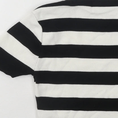 Primark Womens Black Round Neck Striped Cotton Pullover Jumper Size 4