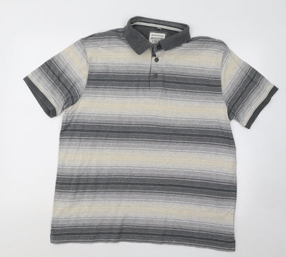 Boston Crew Mens Multicoloured Striped Cotton Polo Size L Collared Button