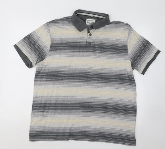 Boston Crew Mens Multicoloured Striped Cotton Polo Size L Collared Button
