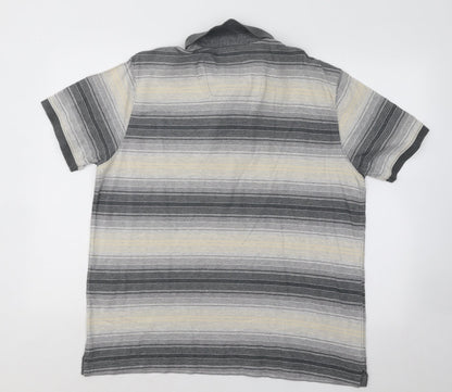 Boston Crew Mens Multicoloured Striped Cotton Polo Size L Collared Button